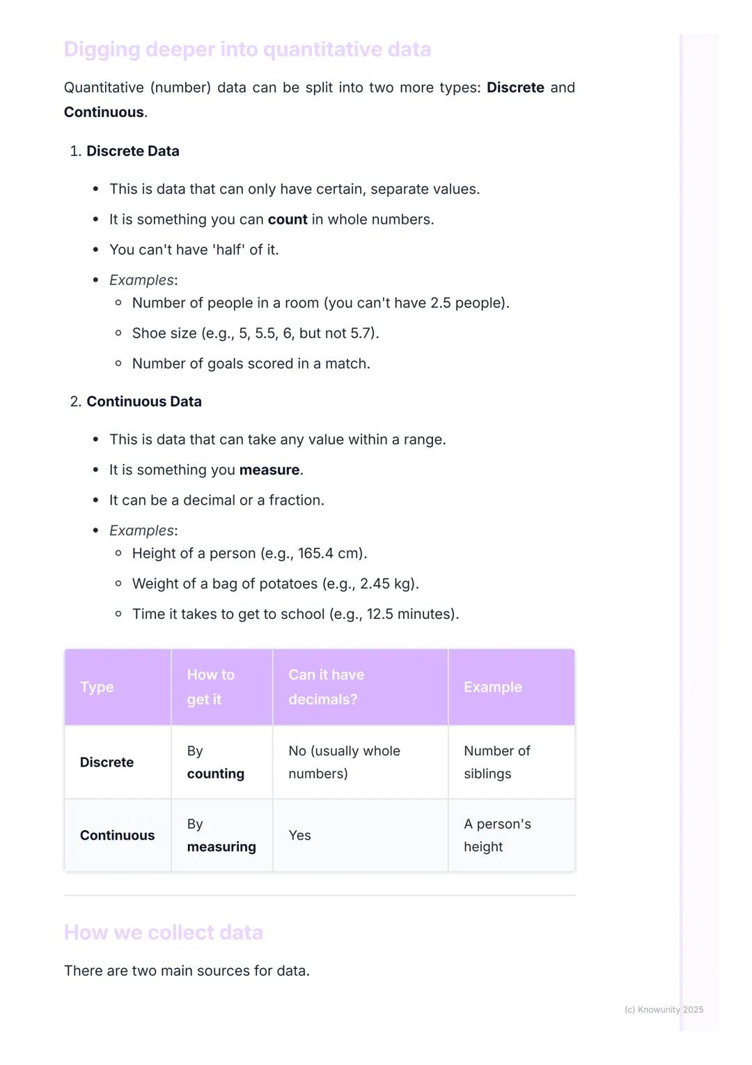 # Data Collection and Types of
Data

What is data?

Data is just a collection of information. In Maths, we collect, look at, and
understand 