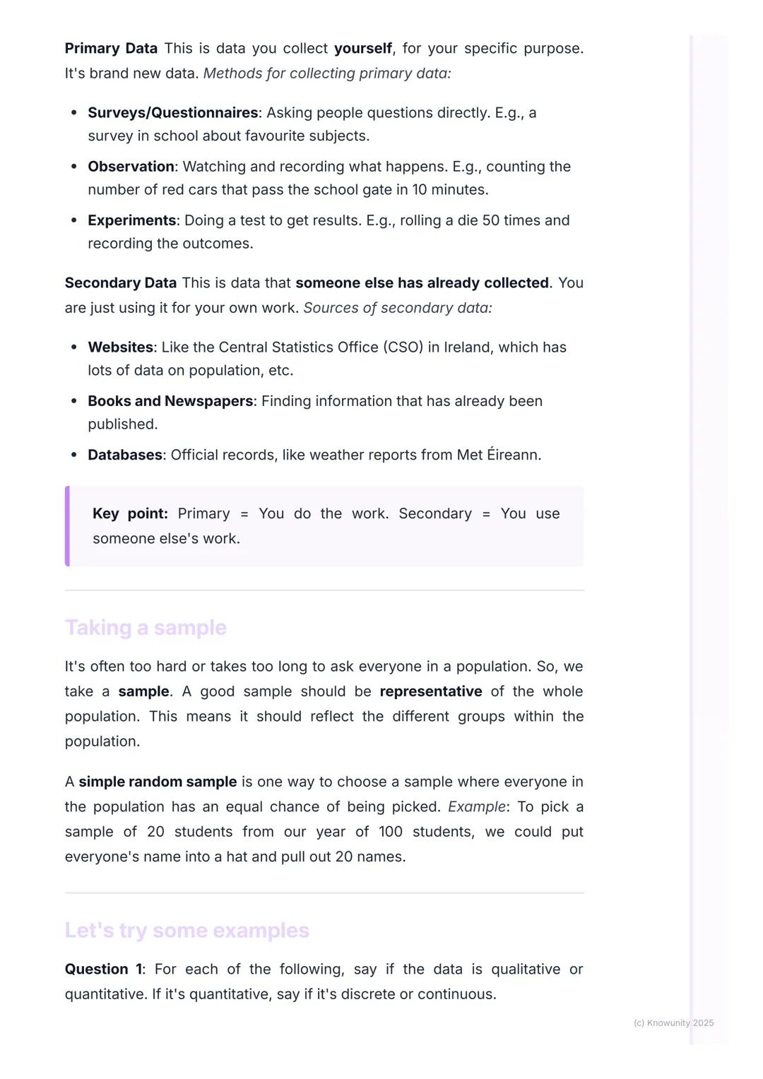 # Data Collection and Types of
Data

What is data?

Data is just a collection of information. In Maths, we collect, look at, and
understand 