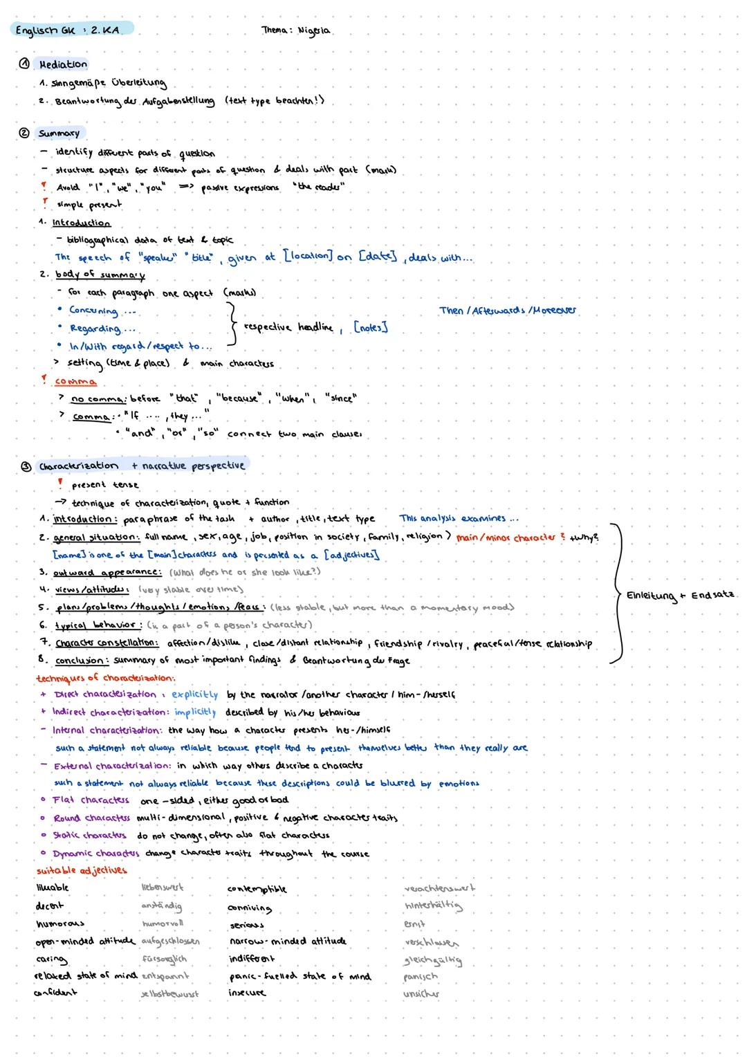 Englisch GK 2. ΚΑ
Thema: Nigeria

Mediation

1. Sinngemäße Überleitung

2. Beantwortung des Aufgabenstellung (text type beachten!)

② Summar