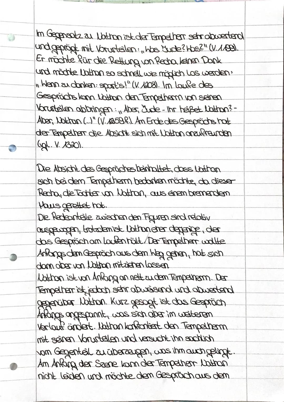 Dramenanalyse
In der Szene 2. Aufzug, 5. Auftritt aus dem Drama
"Nathan der Weise von Gotthold Ephraim Lessing aus
dem Jahre 1449 werden Vor