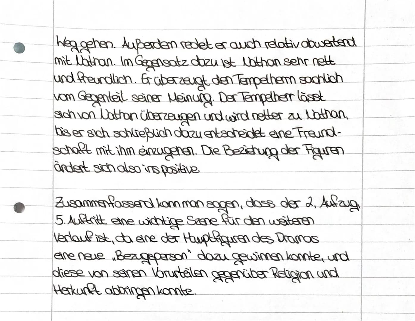 Dramenanalyse
In der Szene 2. Aufzug, 5. Auftritt aus dem Drama
"Nathan der Weise von Gotthold Ephraim Lessing aus
dem Jahre 1449 werden Vor