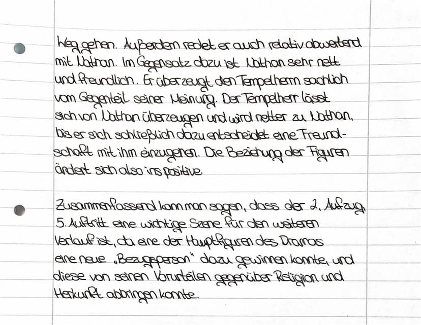 Dramenanalyse
In der Szene 2. Aufzug, 5. Auftritt aus dem Drama
"Nathan der Weise von Gotthold Ephraim Lessing aus
dem Jahre 1449 werden Vor