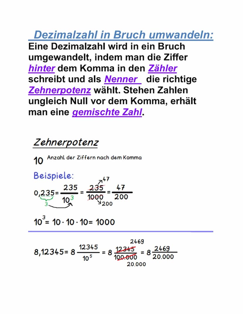 Brüche und Dezimalzahlen
Bruch in Dezimalzahl umwandeln:
Brüche könenn in Dezimalzahlen
umgewandelt werden, in dem der Zähler
durch den Nenn