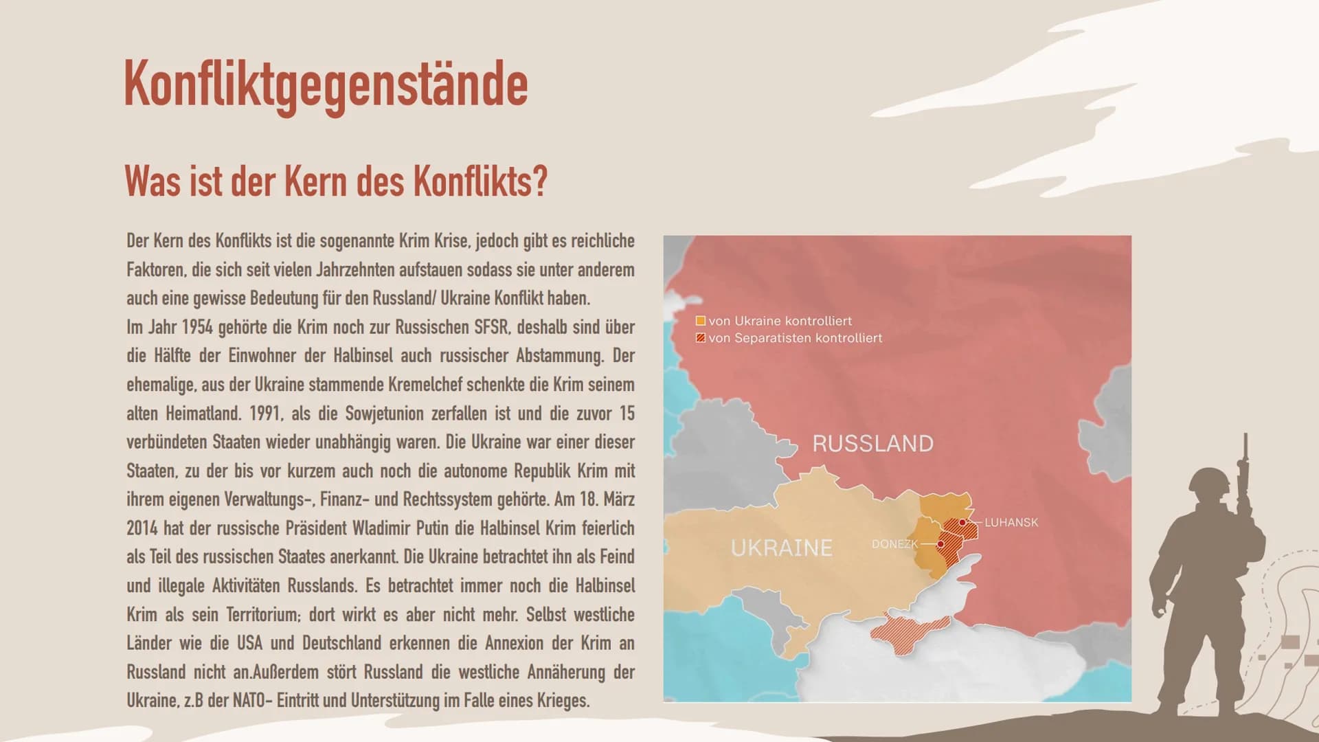 Der Ukraine Krieg Konfliktanalyse Konfliktgegenstände
Was ist der Kern des Konflikts?
Der Kern des Konflikts ist die sogenannte Krim Krise, 