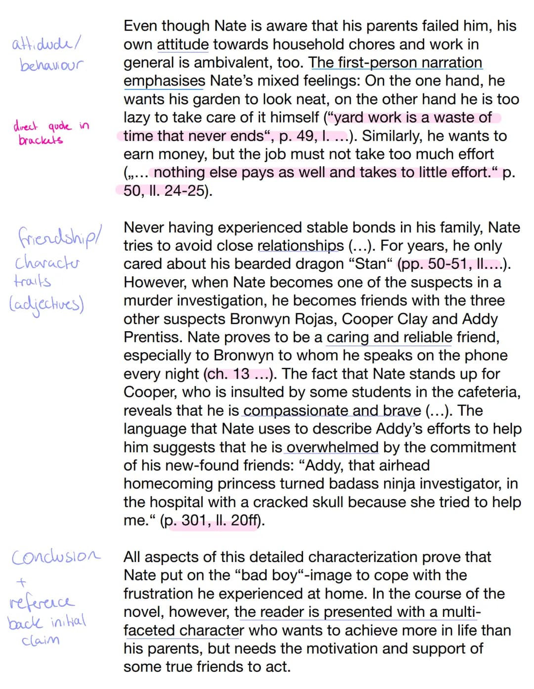 intro +
central
claim
outer
+
basic facts
appearance
Characterise Nate Macauley based on the extract at hand
(pp. 49-54) and other extracts 