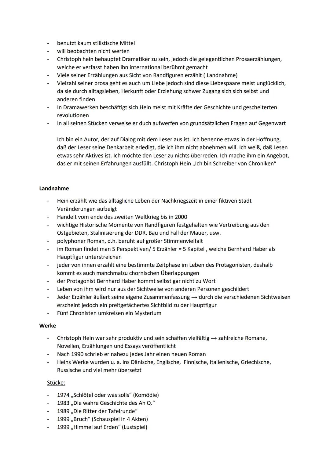 Christoph Hein
Der deutsche Schriftsteller Christoph Hein wird oft als Chronist bezeichnet, der scharfsinnig und
schonungslos das Bild einer