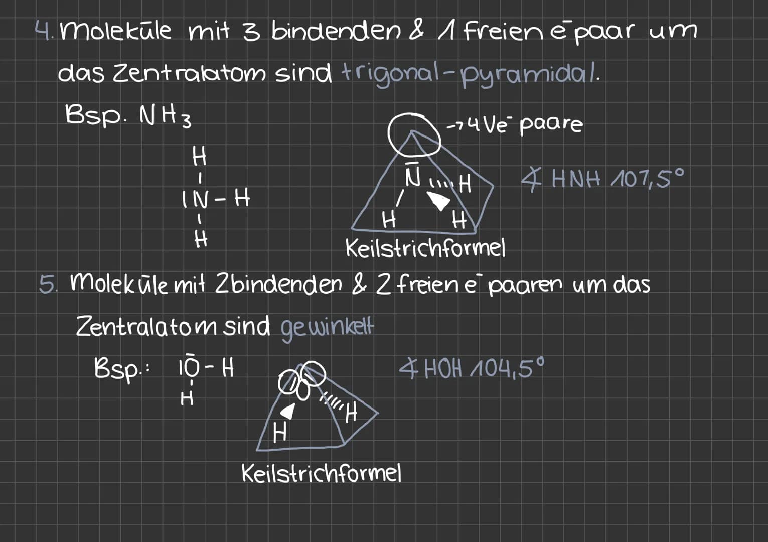 Der raeumliche Bau von Molekuelen
1. Molekule mit zwei Bindungen sind linear.
Bsp. CO₂
1030001
180°
2. Molekule mit, drei Bindungen" um das 