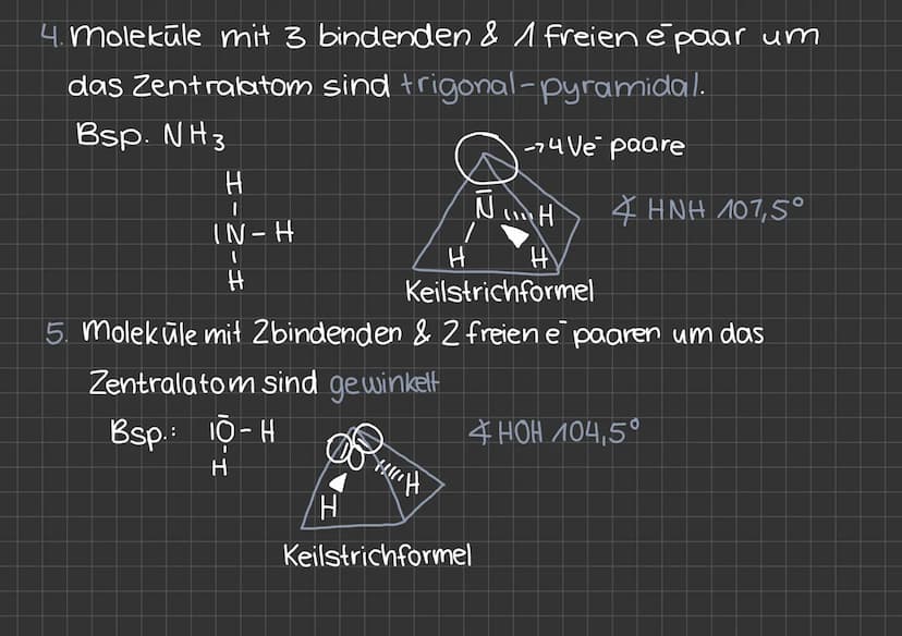 Der raeumliche Bau von Molekuelen
1. Molekule mit zwei Bindungen sind linear.
Bsp. CO₂
1030001
180°
2. Molekule mit, drei Bindungen" um das 