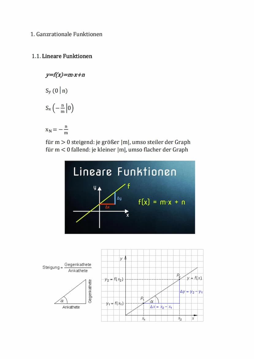 bekannte Funktionen
Übersicht über die Funktionsklassen
1. Ganzrationale Funktionen
1.1. Lineare Funktionen
1.2. Quadratische Funktionen
1.3