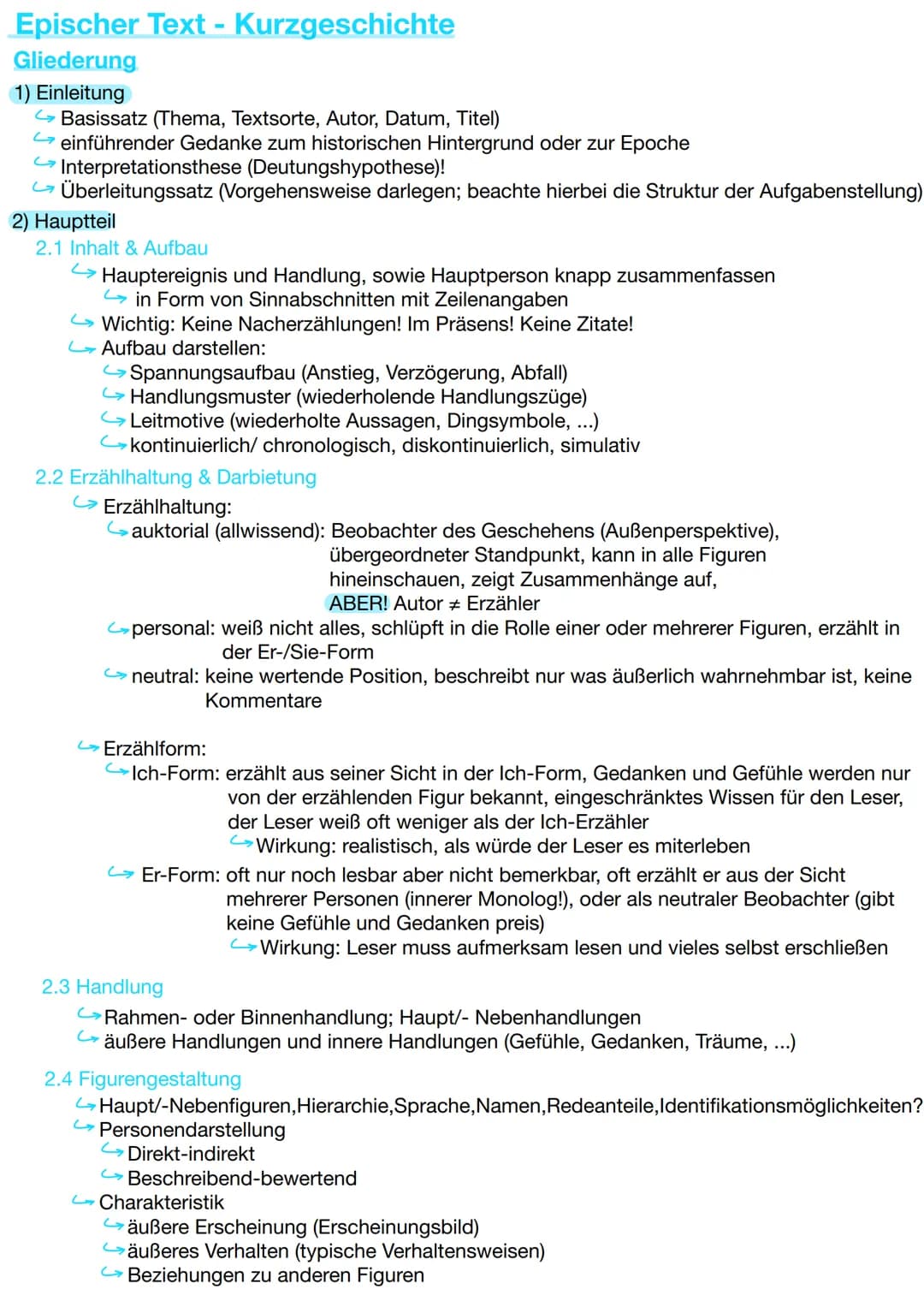 2
Abi Skript
Deutsch Epischer Text - Kurzgeschichte
Gliederung
1) Einleitung
>Basissatz (Thema, Textsorte, Autor, Datum, Titel)
einführender