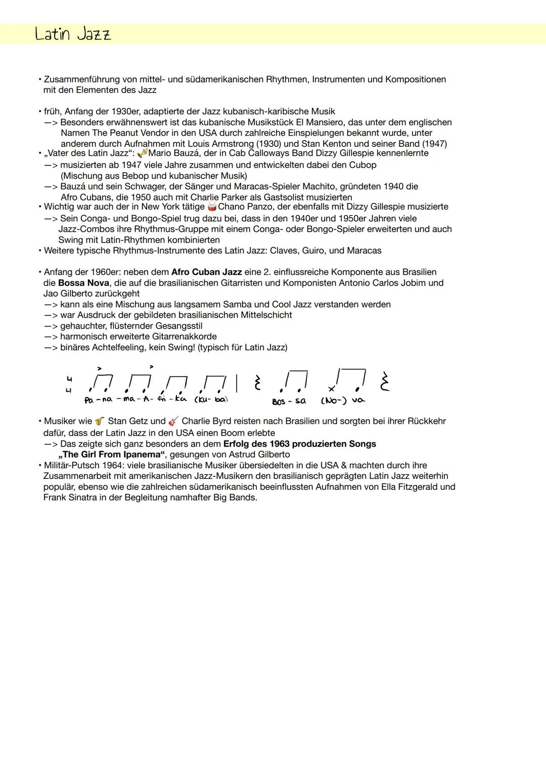 # Latin Jazz

• Zusammenführung von mittel- und südamerikanischen Rhythmen, Instrumenten und Kompositionen
mit den Elementen des Jazz

• frü