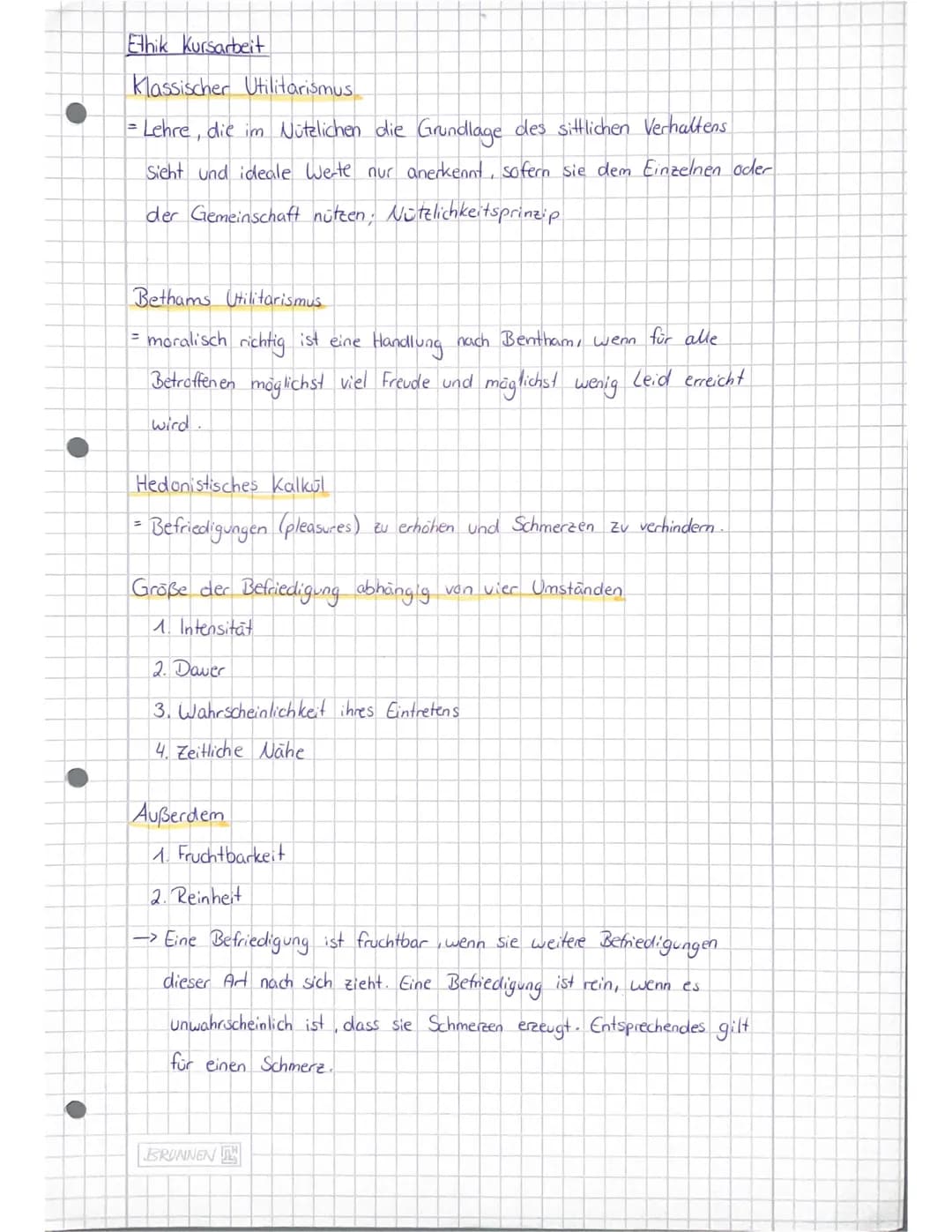 Ethik Kursarbeit
Klassischer Utilitarismus
=
• Lehre, die im Nützlichen die Grundlage des sittlichen Verhaltens
Sieht und ideale Werte nur a