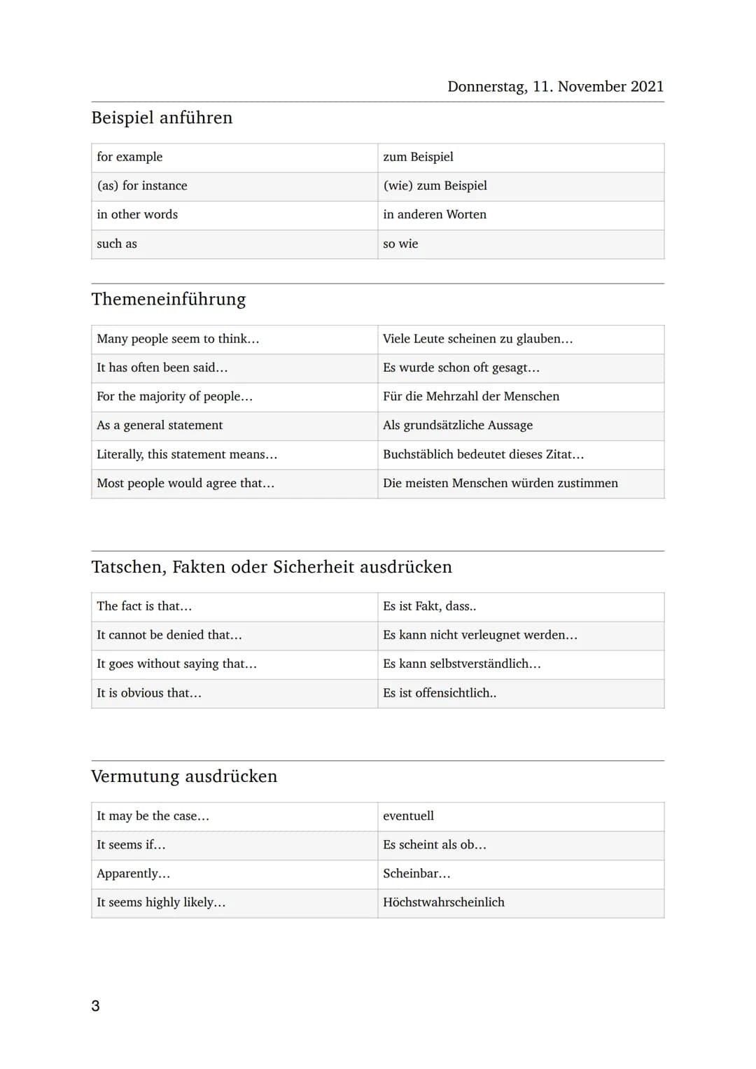 Mündliche Prüfung
Aufzählungen von Ideen, Fakten und Gründen
first (ly),. second (ly),..third (ly),..
First and foremost
moreover
furthermor