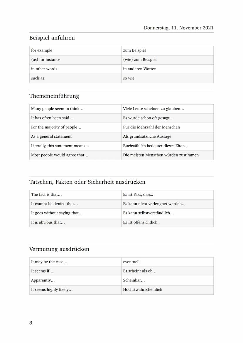 Mündliche Prüfung
Aufzählungen von Ideen, Fakten und Gründen
first (ly),. second (ly),..third (ly),..
First and foremost
moreover
furthermor