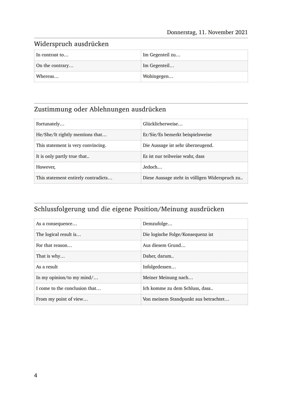 Mündliche Prüfung
Aufzählungen von Ideen, Fakten und Gründen
first (ly),. second (ly),..third (ly),..
First and foremost
moreover
furthermor