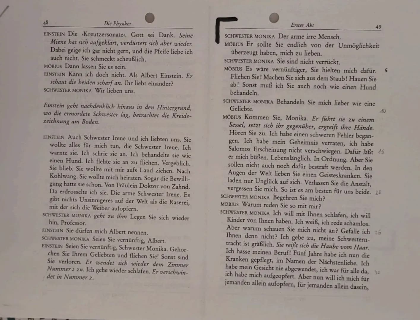 Klausur Nr. 3 - Die Physiker
DEF G5
Name:
Analyse und Interpretation eines literarischen Textes
2.
1. Analysieren Sie den Dialog zwischen Mö