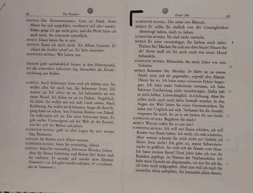 Klausur Nr. 3 - Die Physiker
DEF G5
Name:
Analyse und Interpretation eines literarischen Textes
2.
1. Analysieren Sie den Dialog zwischen Mö