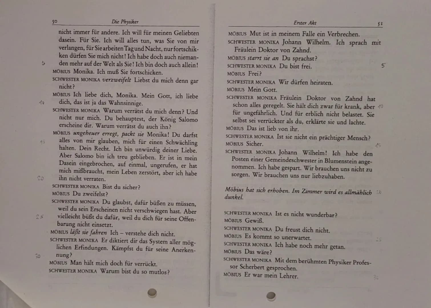 Klausur Nr. 3 - Die Physiker
DEF G5
Name:
Analyse und Interpretation eines literarischen Textes
2.
1. Analysieren Sie den Dialog zwischen Mö