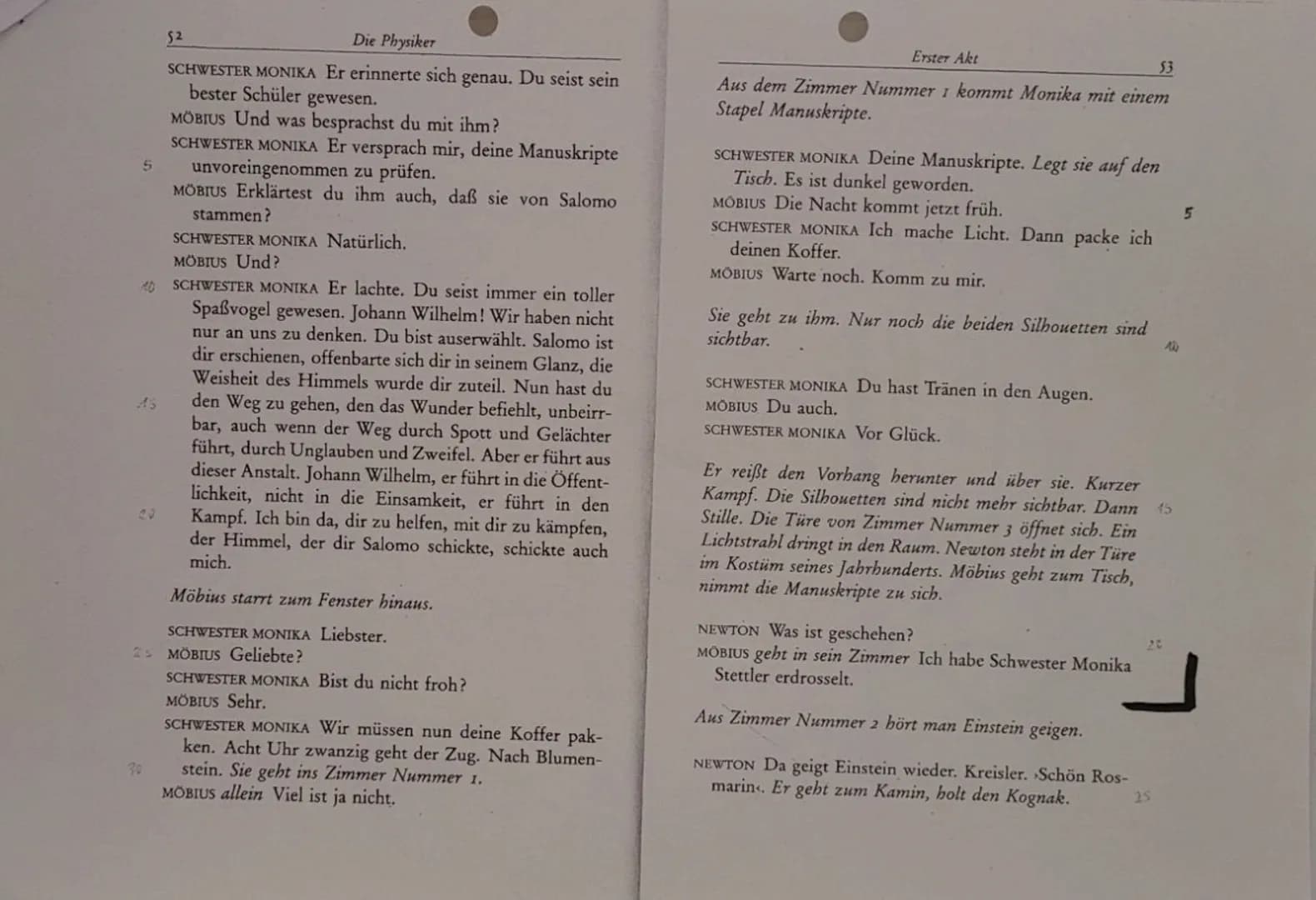 Klausur Nr. 3 - Die Physiker
DEF G5
Name:
Analyse und Interpretation eines literarischen Textes
2.
1. Analysieren Sie den Dialog zwischen Mö