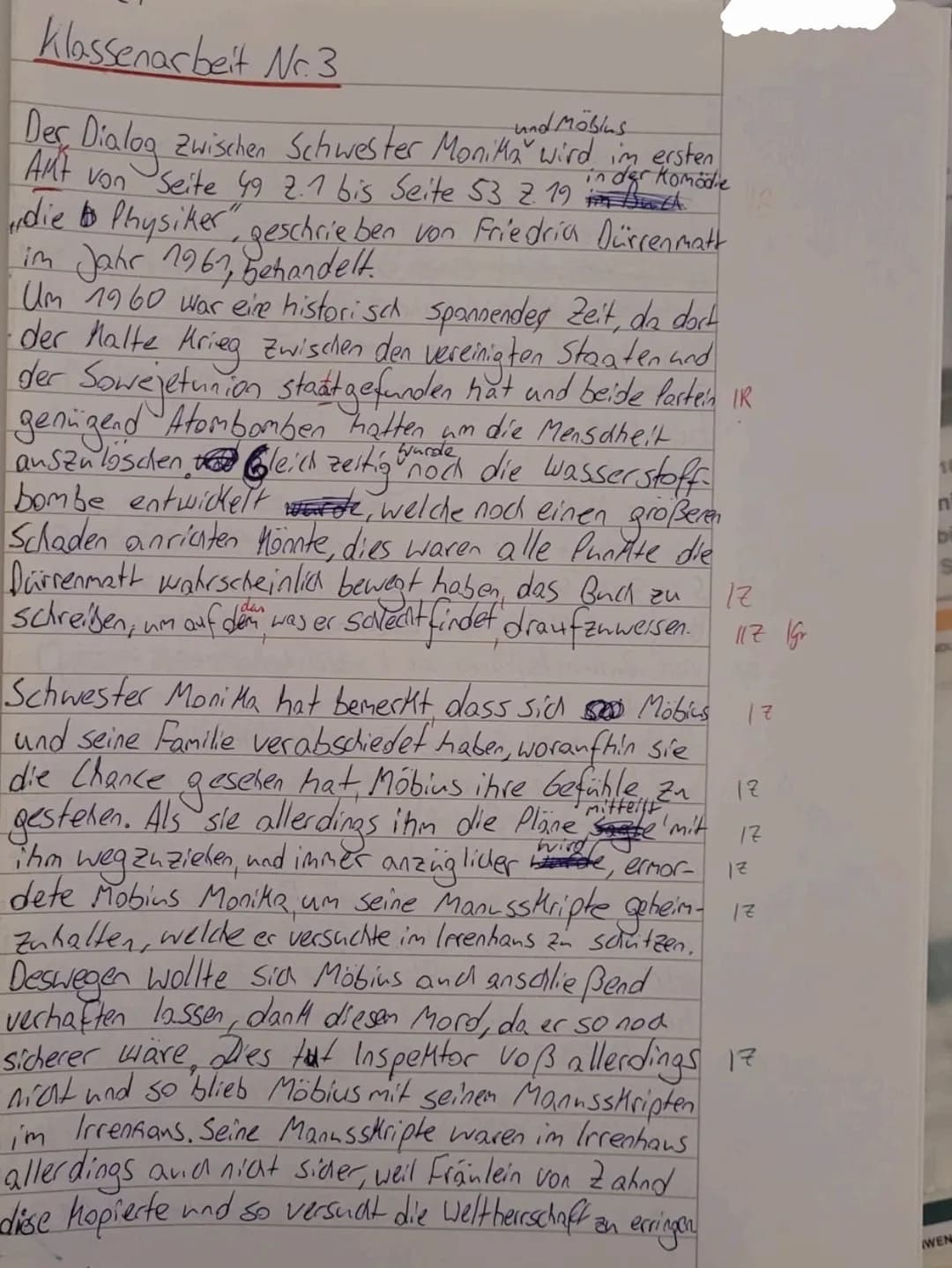 Klausur Nr. 3 - Die Physiker
DEF G5
Name:
Analyse und Interpretation eines literarischen Textes
2.
1. Analysieren Sie den Dialog zwischen Mö
