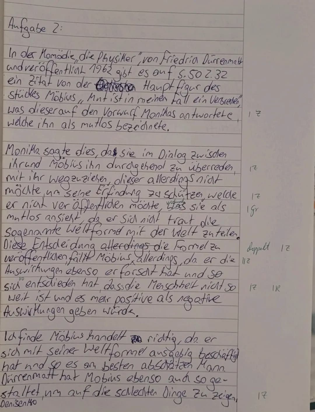 Klausur Nr. 3 - Die Physiker
DEF G5
Name:
Analyse und Interpretation eines literarischen Textes
2.
1. Analysieren Sie den Dialog zwischen Mö