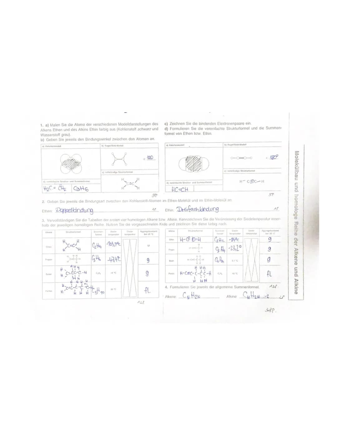 Molekülstruktur und Homologe Reihen von Alkenen und Alkinen