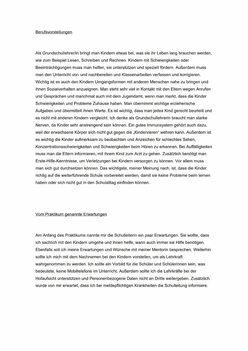 Inhaltsverzeichnis
Seite 01: Berufsvorstellungen, Vom Praktikum genannte Erwartungen
Seite 02: Wahl des Praktikums, Wahl des Betriebs
Seite 