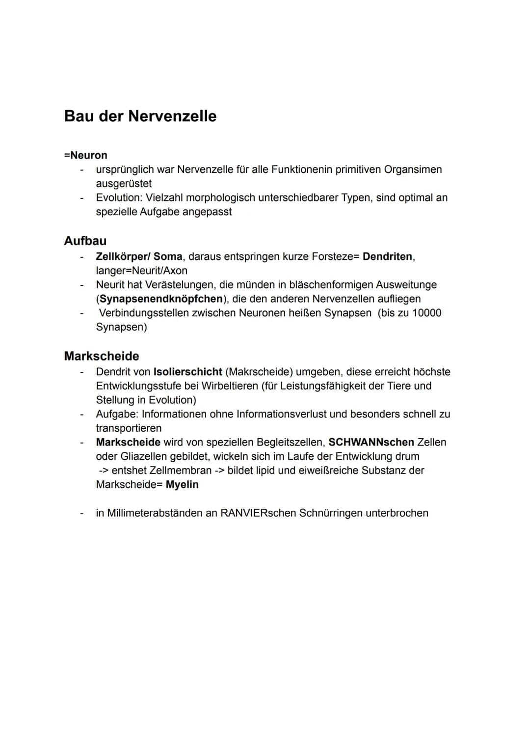 6. Bio Arbeit
Gliederung Nervensystem:
somatisches Nervensystem (willkürlich, steuerbar)
Reiz
-> rezeptische (offerente, hinleitende) Bahnen