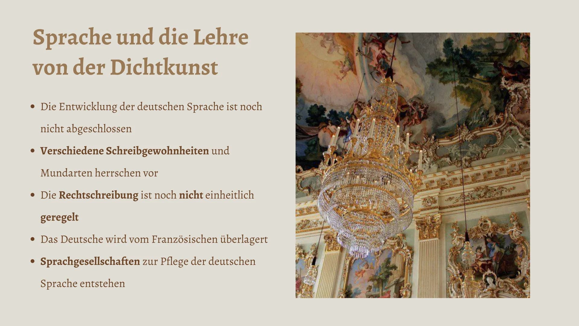 Literaturgeschichte
Das Barock
17. Jahrhundert Geschichtlicher Hintergrund
Religiöse und politische Konflikte herrschen vor
• Gegensätze zwi