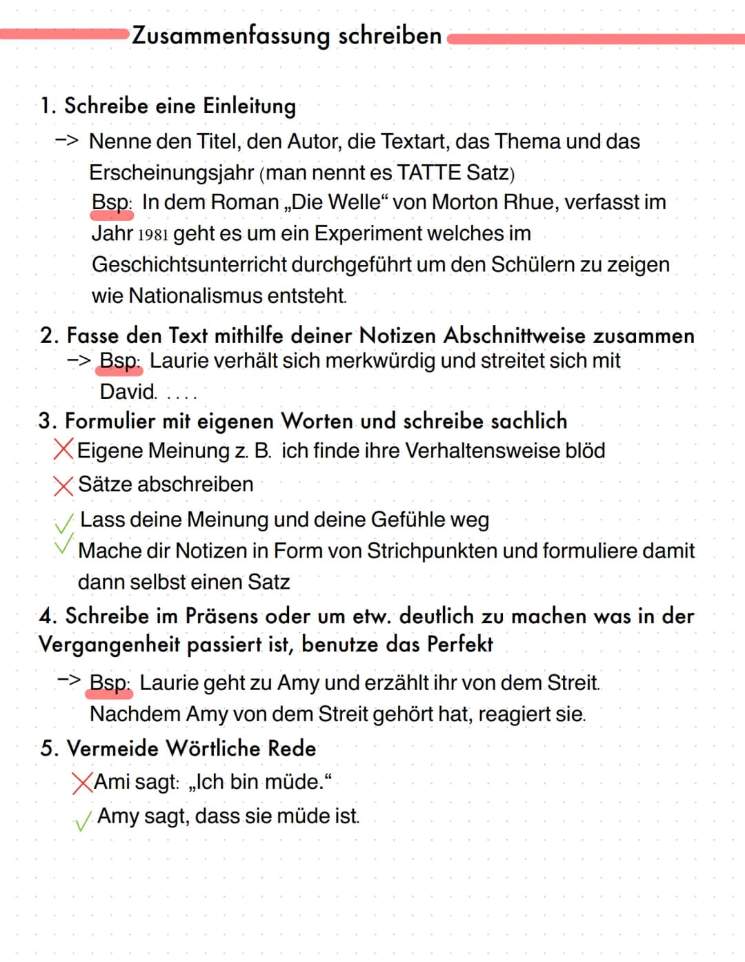 Zusammenfassung schreiben
1. Schreibe eine Einleitung
-> Nenne den Titel, den Autor, die Textart, das Thema und das
Erscheinungsjahr (man ne