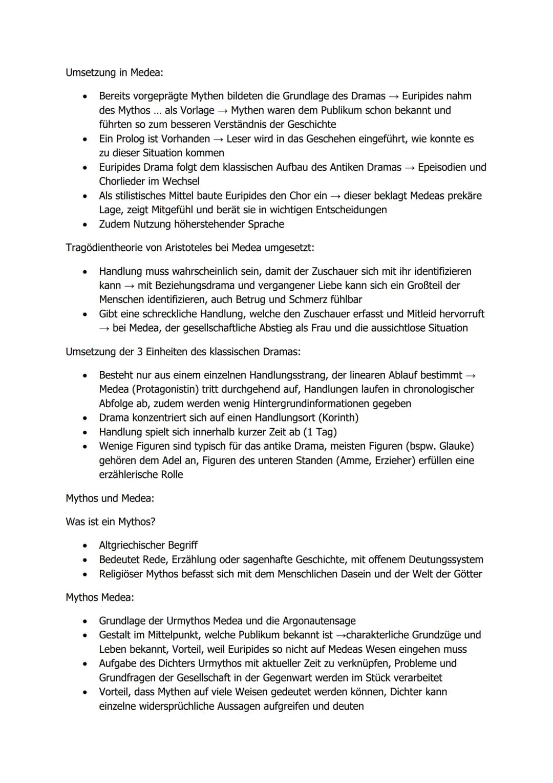 Umsetzung in Medea:
Bereits vorgeprägte Mythen bildeten die Grundlage des Dramas →→ Euripides nahm
des Mythos... als Vorlage → Mythen waren 