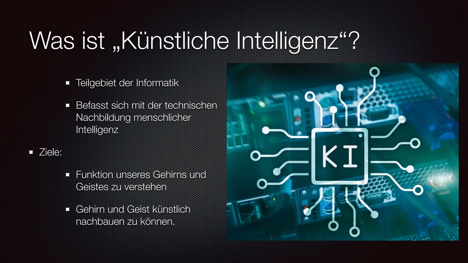 Künstliche Intelligenz
Von: Hannes Bauer Inhaltsverzeichnis
* Was ist ,,Künstliche Intelligenz"?
*
* Maschinelles Lernen
Kl im Einsatz
Schwä