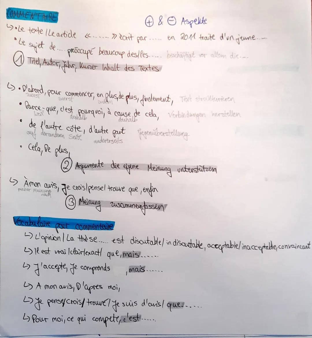 # COMMENTAIRE

& Aspekte

↳ Le texte / Le artide <<....... erit par... en 2011 traite d'un jeune....

"Le sujet de.... preoccupé beaucoup de
