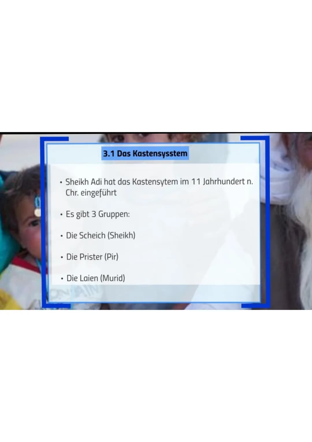 
<p>Die Yeziden sind eine kurdisch sprechende religiöse Minderheit, die im nördlichen Irak, im Nordosten Syriens, dem Südosten der Türkei un