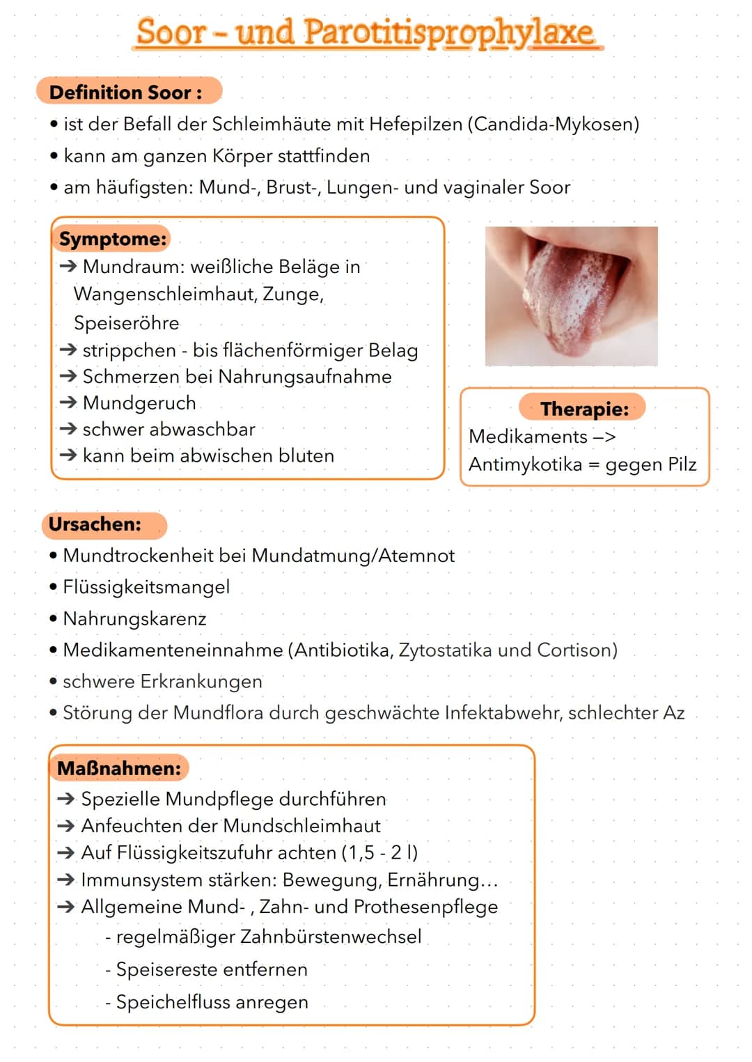 Definition Soor:
ist der Befall der Schleimhäute mit Hefepilzen (Candida-Mykosen)
• kann am ganzen Körper stattfinden
• am häufigsten: Mund-