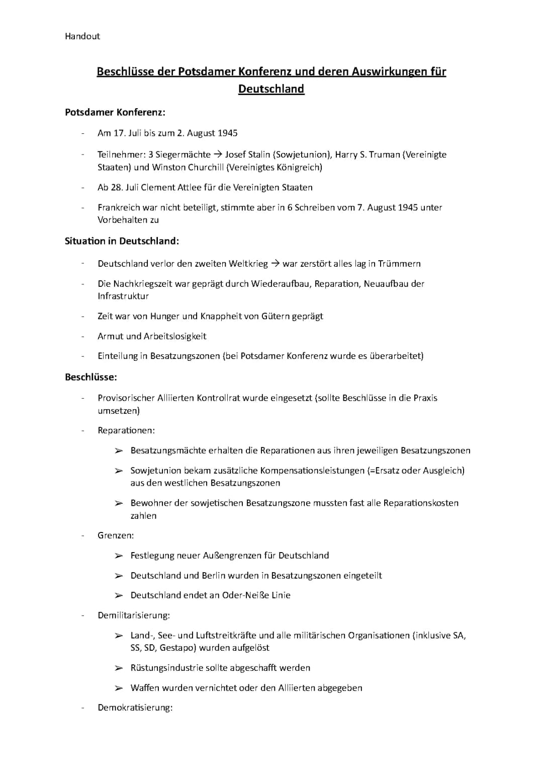 Potsdamer Abkommen und Konferenz: Teilnehmer, Ziele und Zusammenfassungen