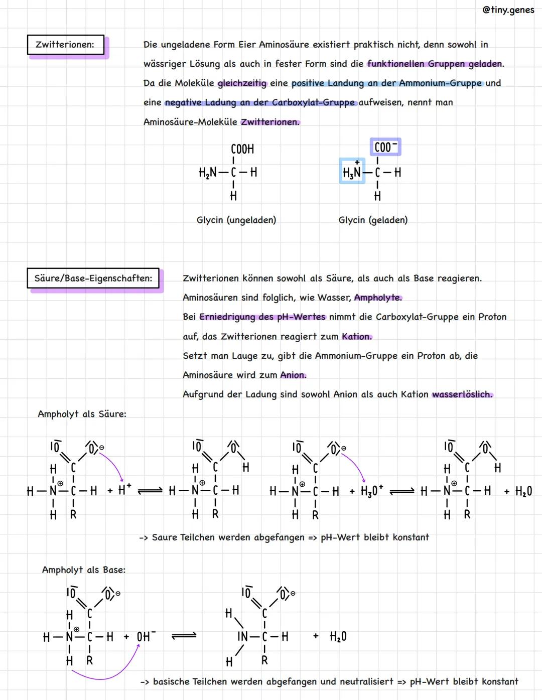 # Aminosäuren und Proteine

Aminosäuren:
Aminosäuren sind der kleinste Baustein (Monomer) der Proteine. Sie setzen sich
aus einer Aminogrupp
