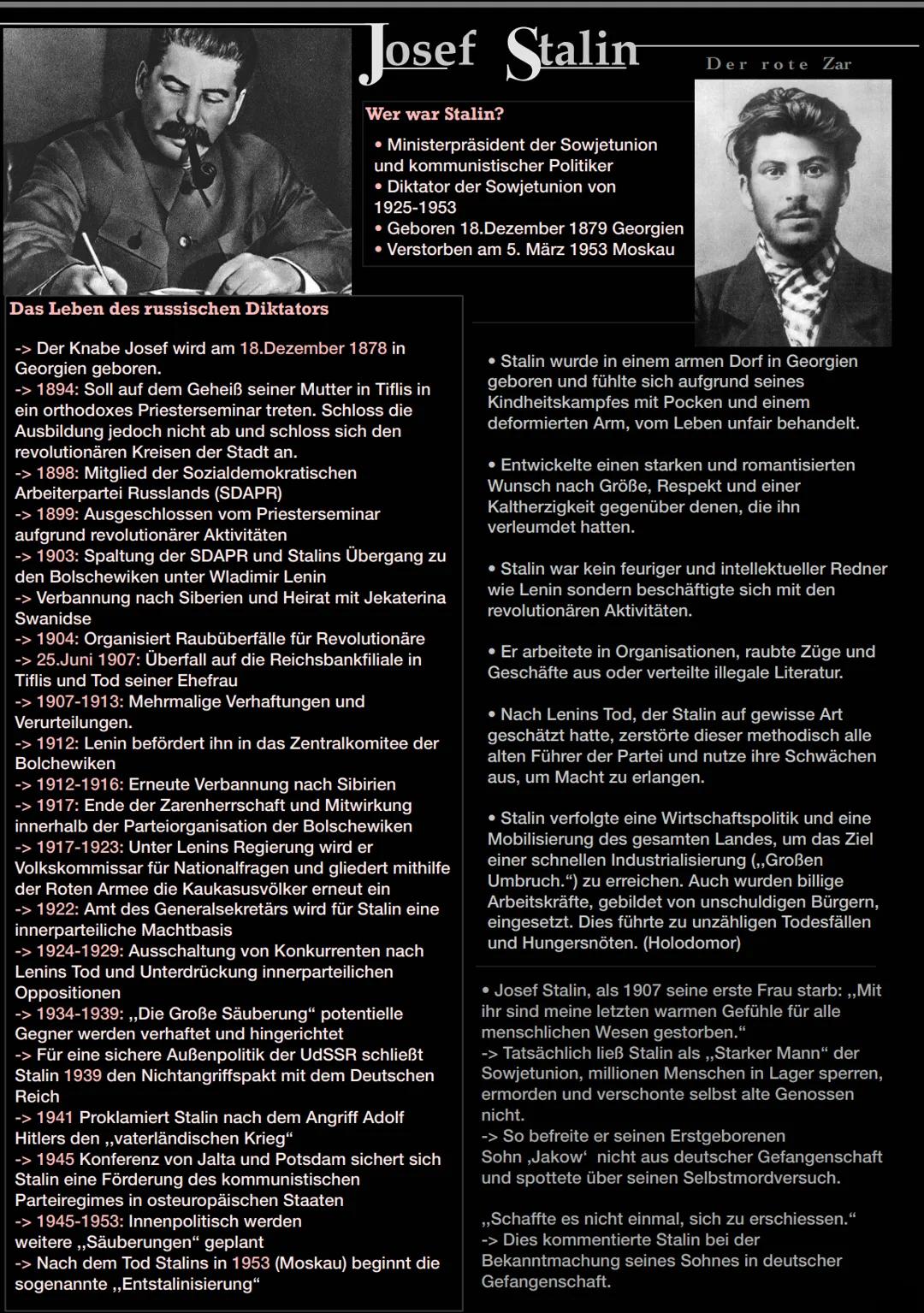  Josef Stalin
Wer war Stalin?
• Ministerpräsident der Sowjetunion
und kommunistischer Politiker
• Diktator der Sowjetunion von
1925-1953
• G