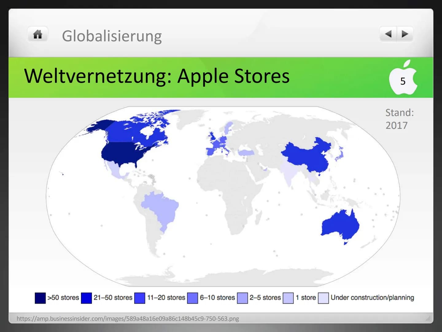 Globalisierung
APPLE
Wie grün ist der Apfel? Apple - Wie grün ist der Apfel?
Nachhaltigkeit
immer mehr Bedeutung wegen Umweltschutzorganisat