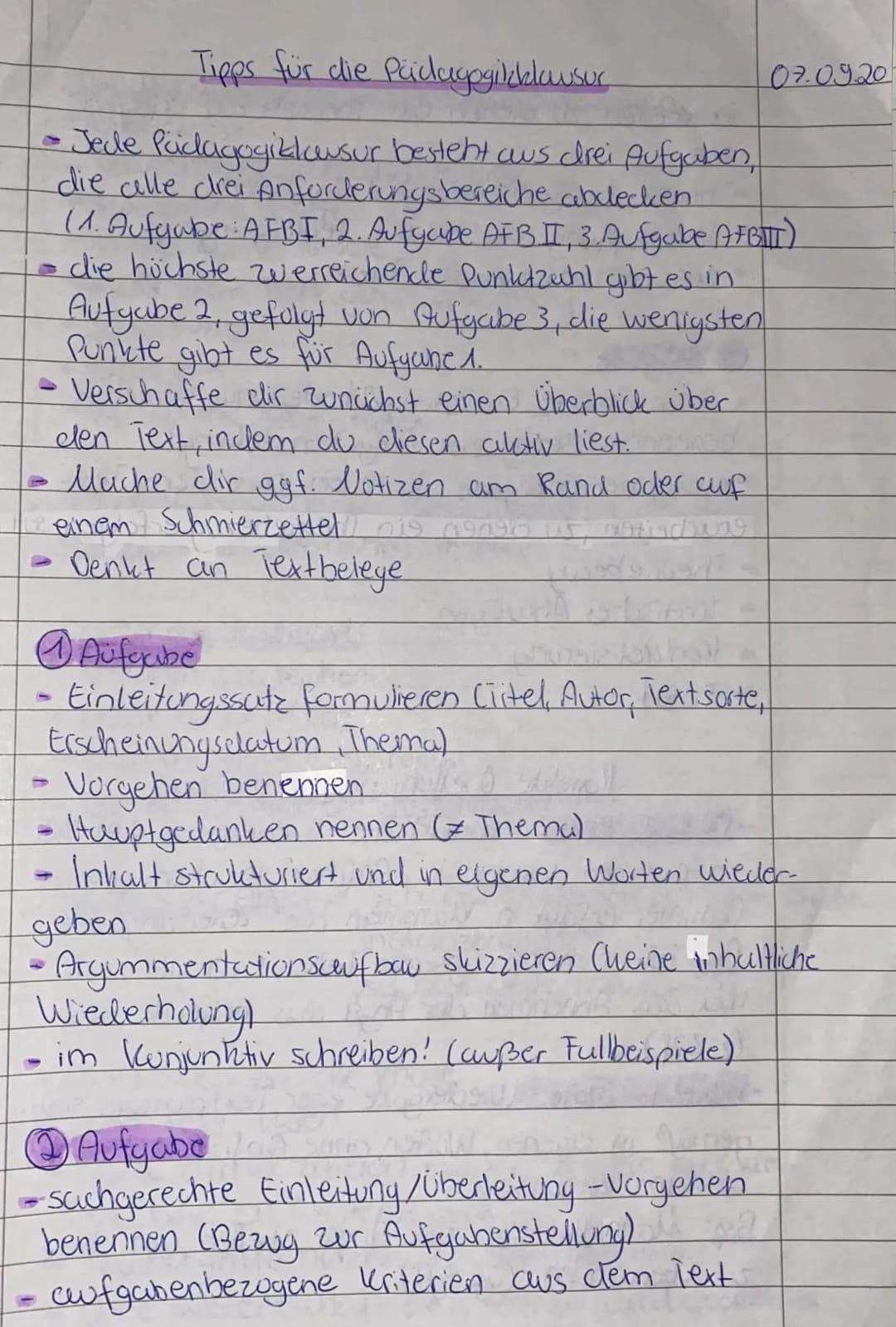 Tipps für die Pädagogikklausur
- Jede Pädagogiklausur besteht aus drei Aufgaben,
die alle drei Anforderungsbereiche abdecken.
11. Aufgabe AF