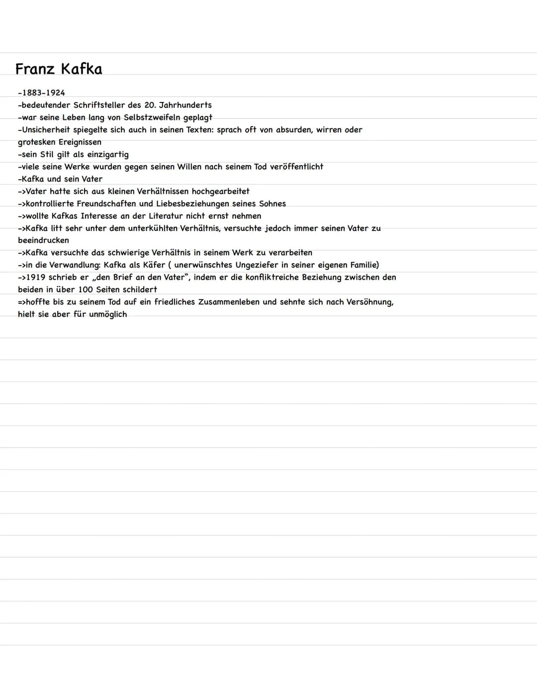  Veröffentlichung: 1915
Autor: Franz Kafka
Gattung:Erzählung
Epoche:Expressionismus
Hauptfiguren:Gregor Samsa, Grete Samsa, Mutter, Vater
Ei