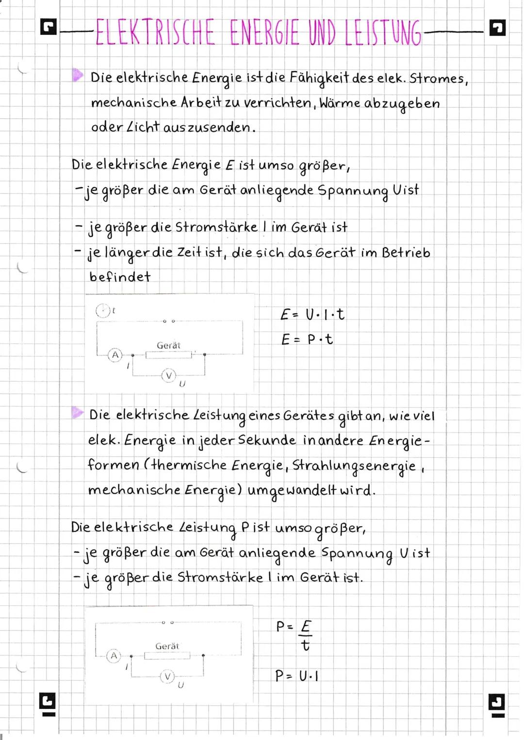 ◉ ELEKTRISCHE ENERGIE UND LEISTUNG-

Die elektrische Energie ist die Fähigkeit des elek. Stromes,
mechanische Arbeit zu verrichten, Wärme ab