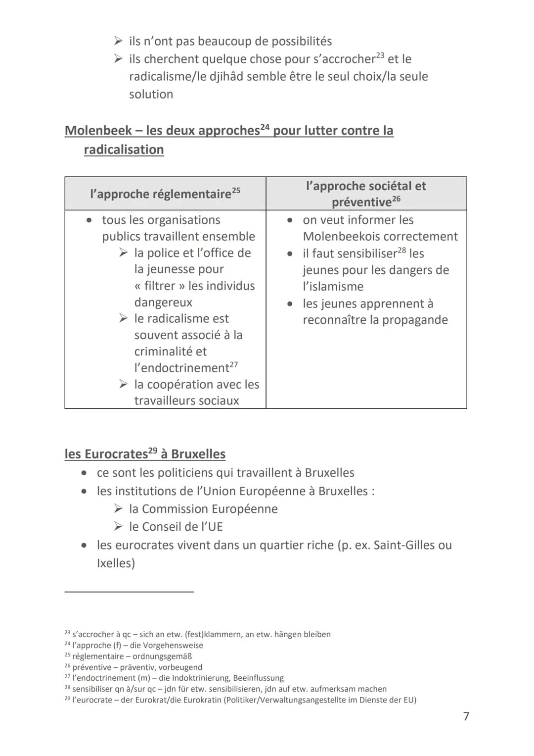 Themen:
Vorbereitung: Französisch-Abitur
La métropole Paris (1-5)
• Bruxelles (5-8)
• Le Sénégal (8-12)
• Une société multiculturelle (immig