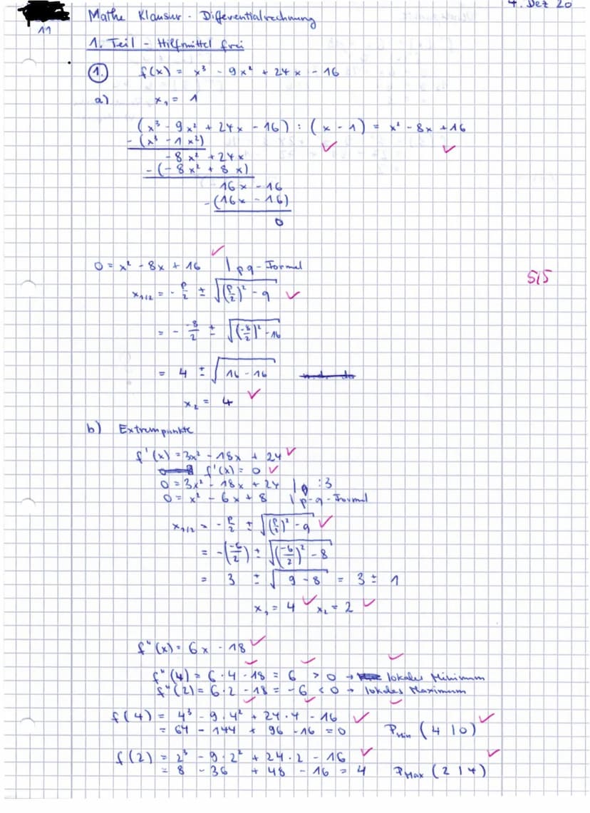 1
Fach: Mathematik
Thema: Differentialrechnung
Klausur
Datum: 04.12.2020
Klasse: 11- LK; Schuljahr: 2020/21
Bearbeitungszeit: 1. Teil: 45 Mi