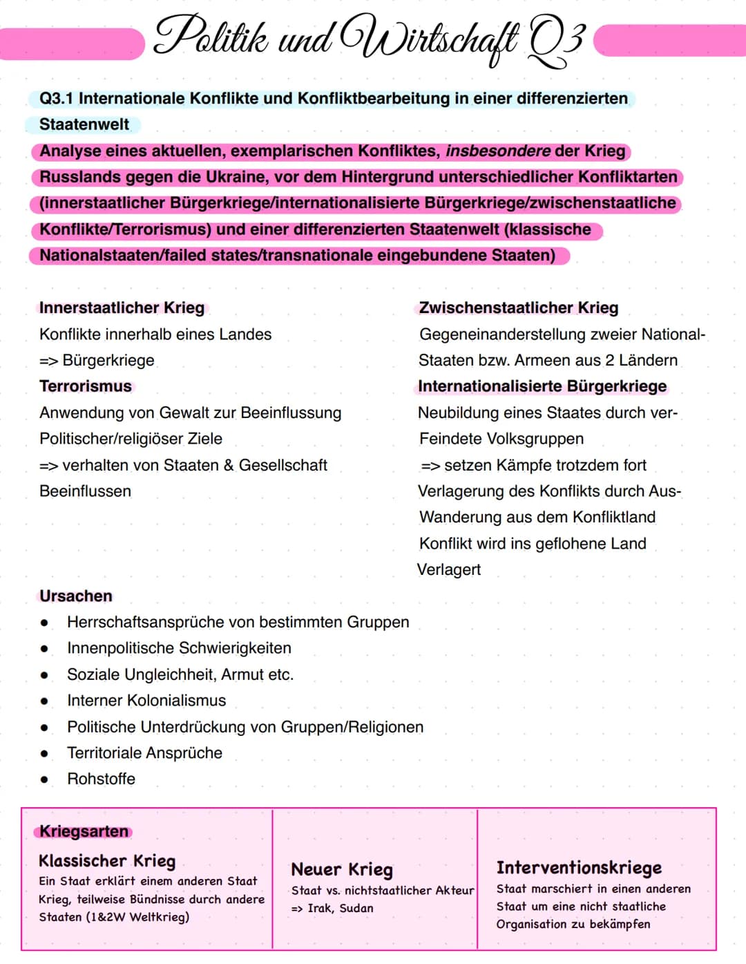 Politik und Wirtschaft Q3
Q3.1 Internationale Konflikte und Konfliktbearbeitung in einer differenzierten
Staatenwelt
Analyse eines aktuellen