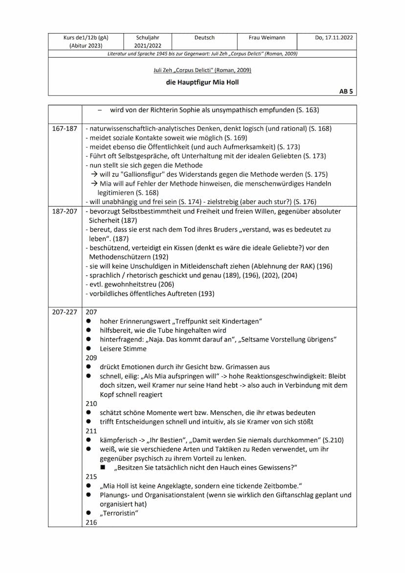 Kurs de1/12b (gA)
(Abitur 2023)
7-27
27-47
●
●
Schuljahr
2021/2022
Literatur und Sprache 1945 bis zur Gegenwart: Juli Zeh,,Corpus Delicti" (