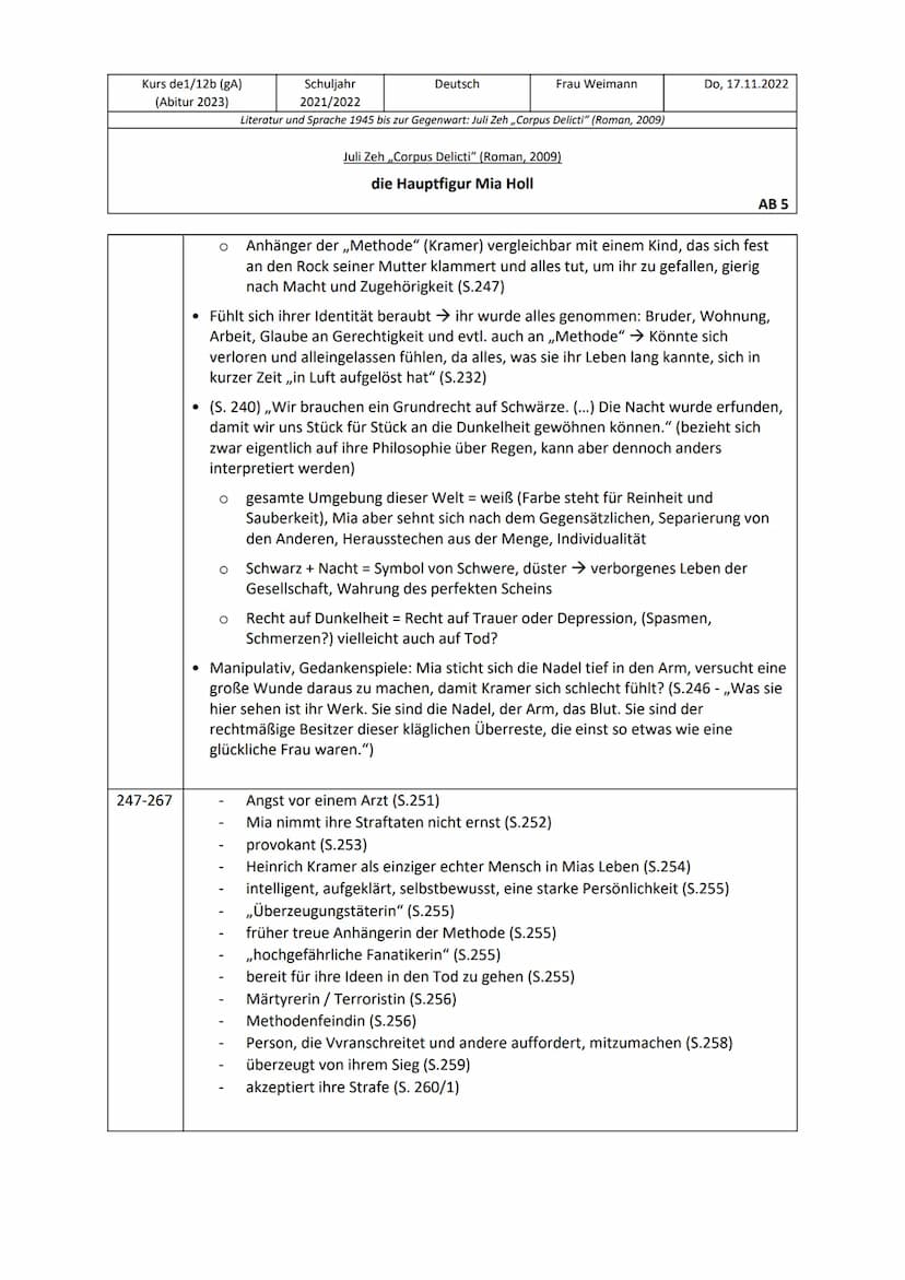 Kurs de1/12b (gA)
(Abitur 2023)
7-27
27-47
●
●
Schuljahr
2021/2022
Literatur und Sprache 1945 bis zur Gegenwart: Juli Zeh,,Corpus Delicti" (