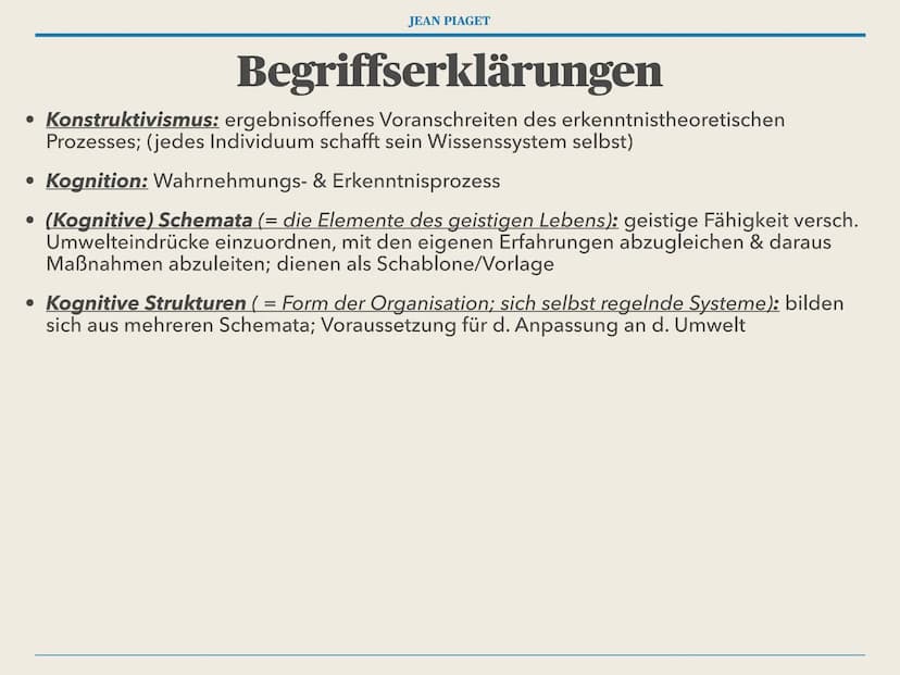 JEAN PIAGET
die kognitive Entwicklung
nach Jean Piaget JEAN PIAGET
Gliederung
1. Kurzbiografie - Jean Piaget
2. Kerngedanken
3. Begriffserkl