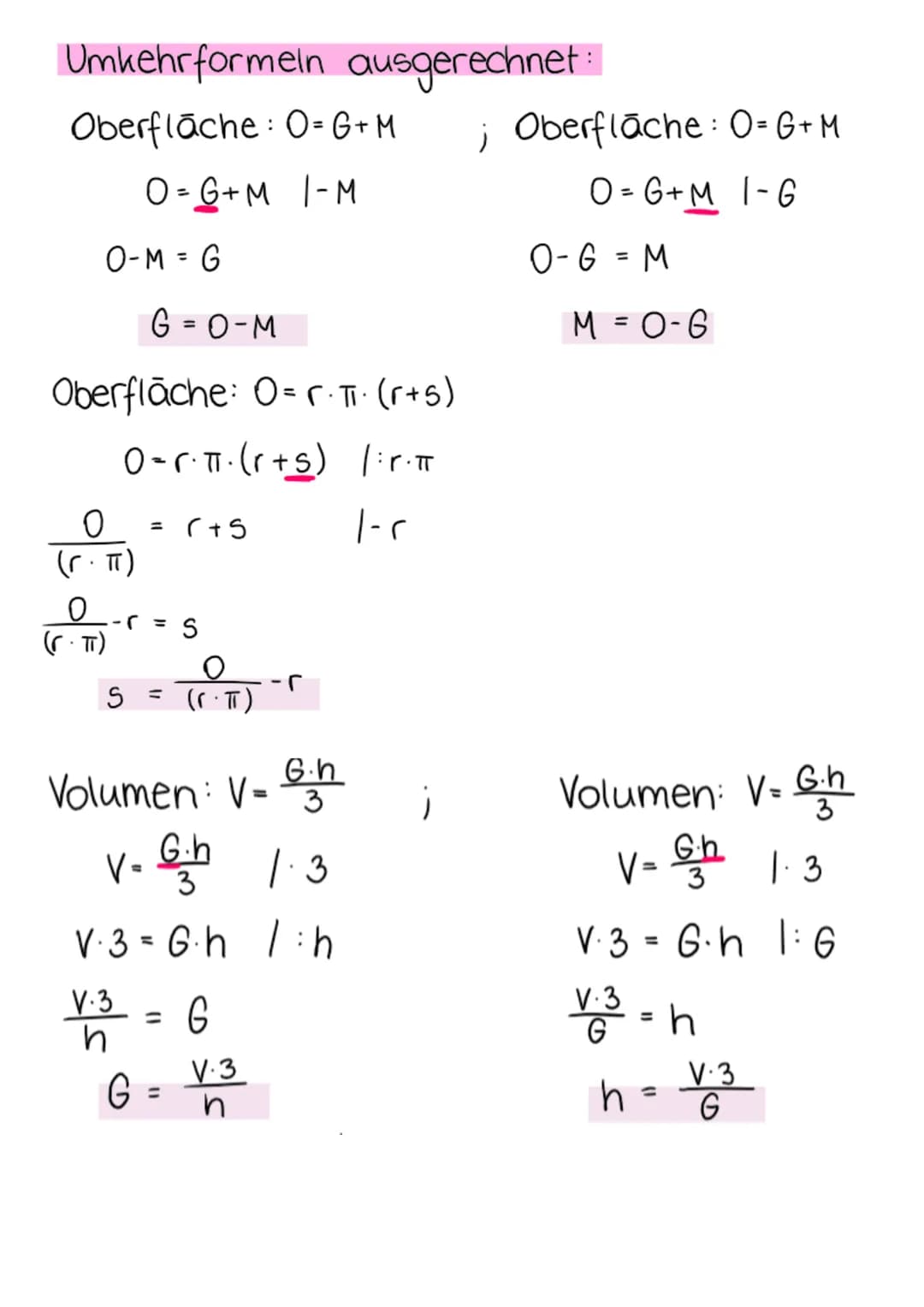 G
M
G
DREHZYLINDER
d-Durchmesser ; 0 = Oberfläche
h-Körperhöhe
ju - Umfang
V = Volumen
M = Mantelfläche
6 = Grundfläche; r = Radius (hälfte 