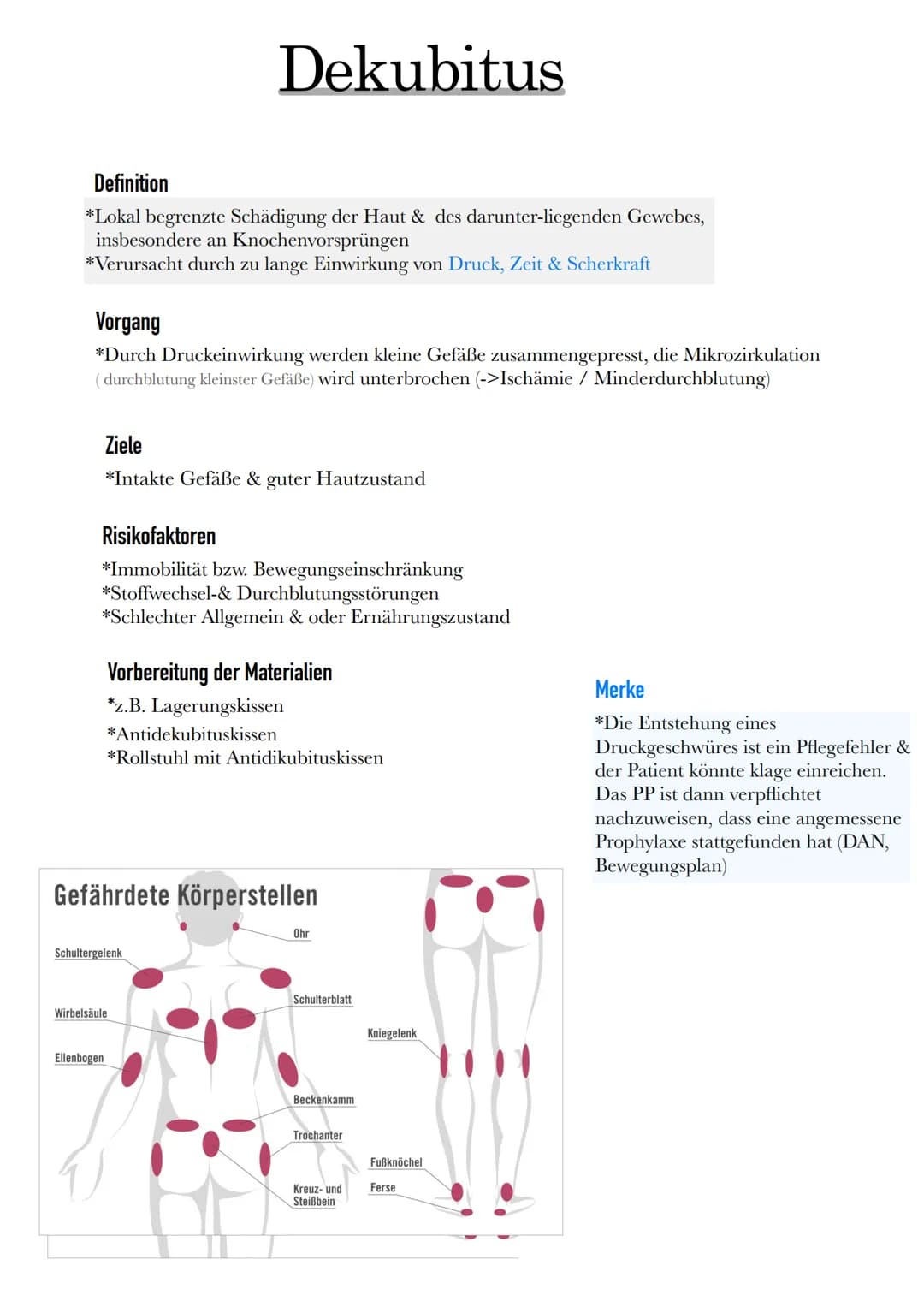 Definition
*Lokal begrenzte Schädigung der Haut & des darunter-liegenden Gewebes,
insbesondere an Knochenvorsprüngen
*Verursacht durch zu la